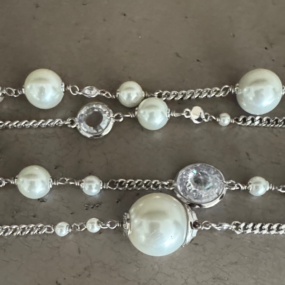 Henri Bendel Multi-Strand Glass Pearl and Crystal Silver Necklace - Picture 5 of 14